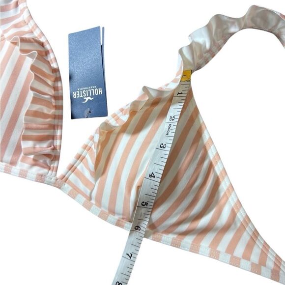 Hollister triangle push up bikini top peach stripes ruffle size small - Picture 12 of 13